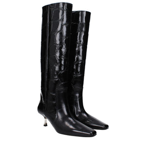 Schwarze Lederstiefel mit hohem Absatz