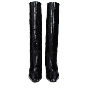 Schwarze Lederstiefel mit hohem Absatz