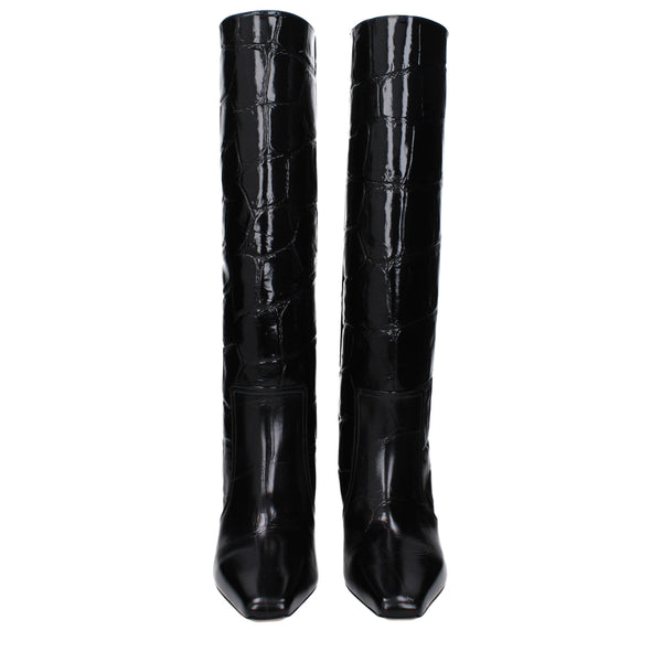 Schwarze Lederstiefel mit hohem Absatz