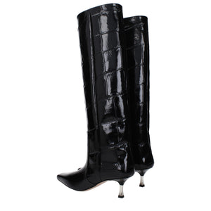 Schwarze Lederstiefel mit hohem Absatz