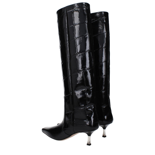 Schwarze Lederstiefel mit hohem Absatz