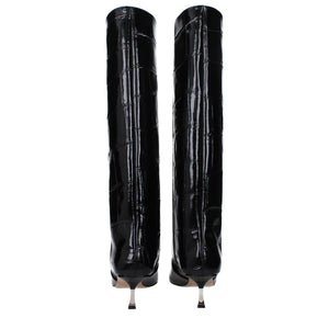 Schwarze Lederstiefel mit hohem Absatz