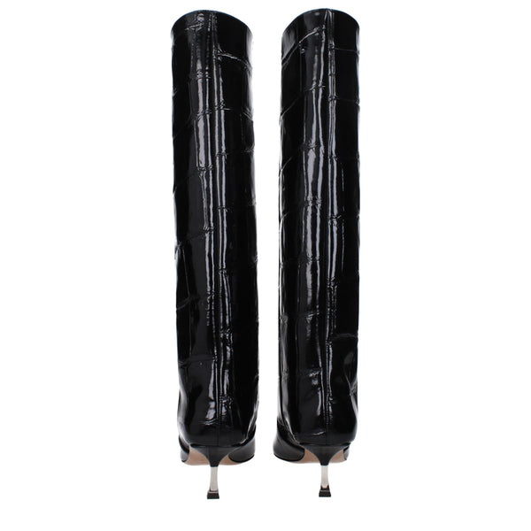 Schwarze Lederstiefel mit hohem Absatz