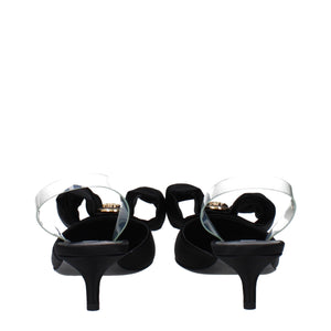 Schwarze Satin-Flachsandalen