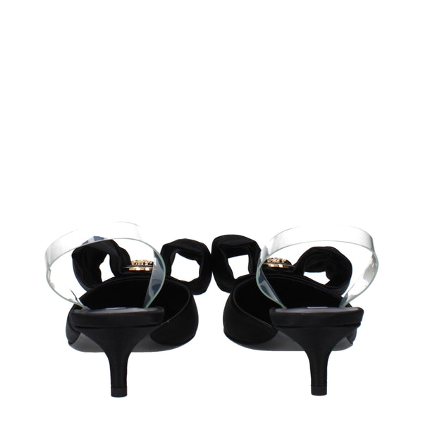 Schwarze Satin-Flachsandalen