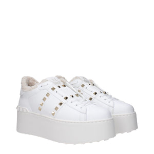 Weiße Leder Plateau Turnschuhe