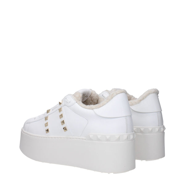 Weiße Leder Plateau Turnschuhe