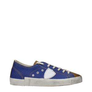 Blaue Leder-Sneaker mit niedrigem Schaft