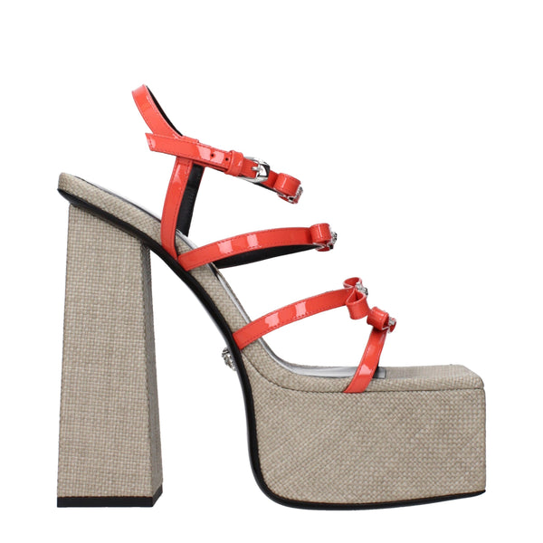 Sandalen mit Plateauabsatz aus orangefarbenem Leder