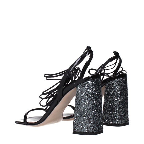 Schwarze Ledersandalen mit Plateauabsatz