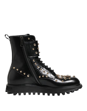 Schwarze Nietenschnürstiefel Schuhe mit mittlerer Weite
