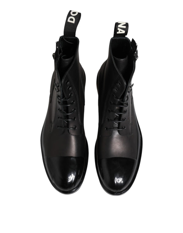 Braun Schwarz Lace Up Mid Calf Männer Stiefel Schuhe