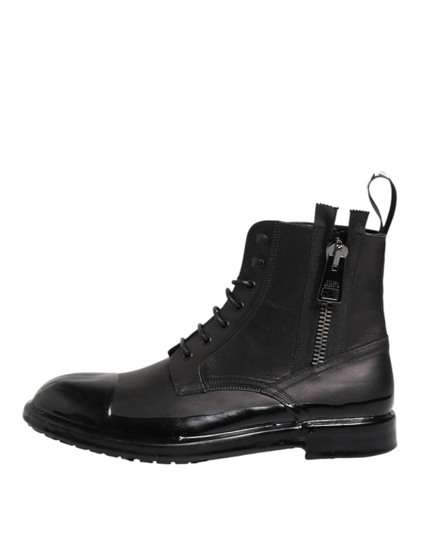 Braun Schwarz Lace Up Mid Calf Männer Stiefel Schuhe