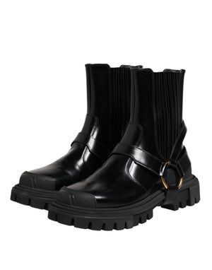 Schwarz Leder Chelsea Männer Kurze Stiefel Schuhe