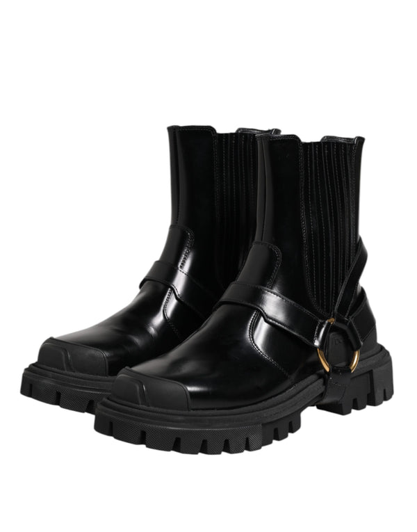 Schwarz Leder Chelsea Männer Kurze Stiefel Schuhe