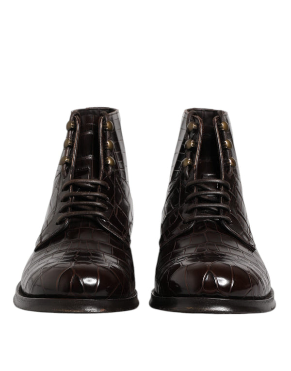 Dunkelbraune Leder Schnürstiefel Schuhe