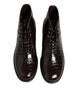 Dunkelbraune Leder Schnürstiefel Schuhe
