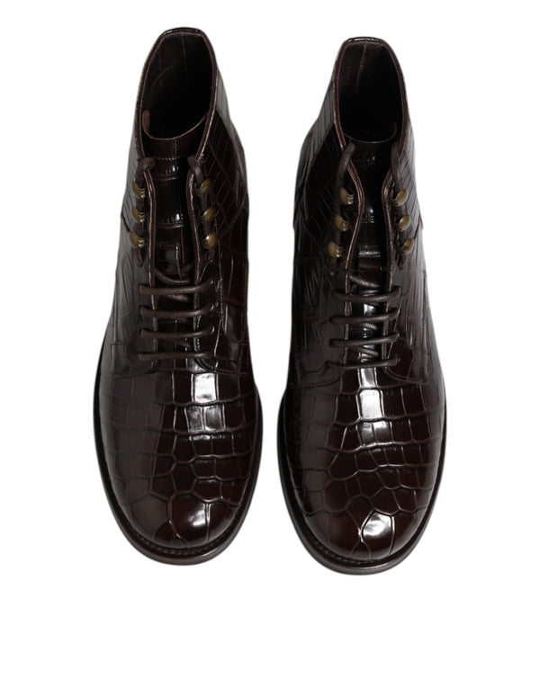 Dunkelbraune Leder Schnürstiefel Schuhe