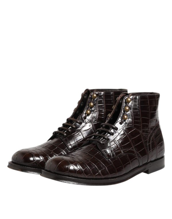 Dunkelbraune Leder Schnürstiefel Schuhe