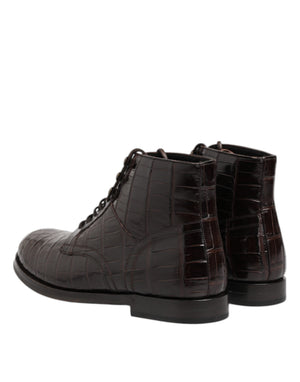 Dunkelbraune Leder Schnürstiefel Schuhe