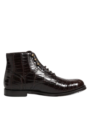 Dunkelbraune Leder Schnürstiefel Schuhe