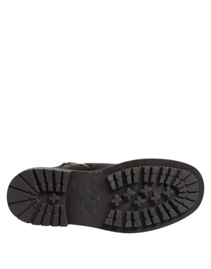 Dunkelbraune Leder-Schnürstiefel mit mittlerer Wade
