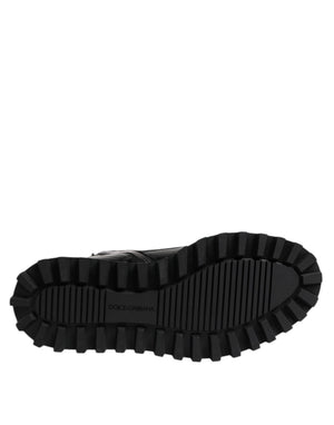 Schwarze Leder Schnürstiefel mit mittlerer Wade