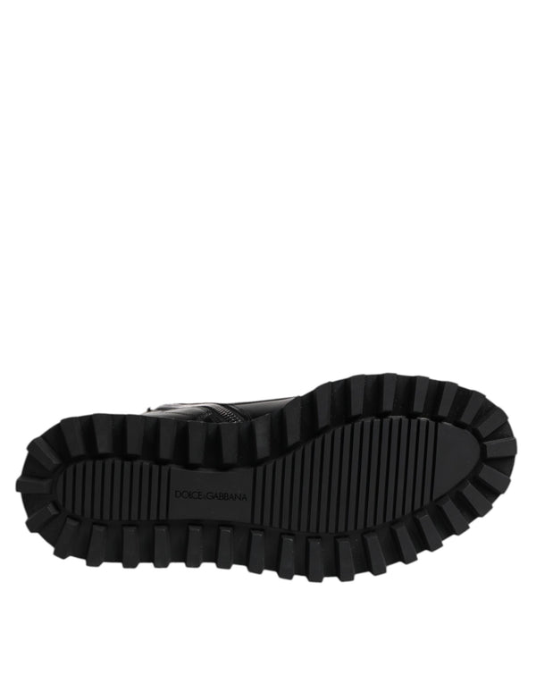 Schwarze Leder Schnürstiefel mit mittlerer Wade