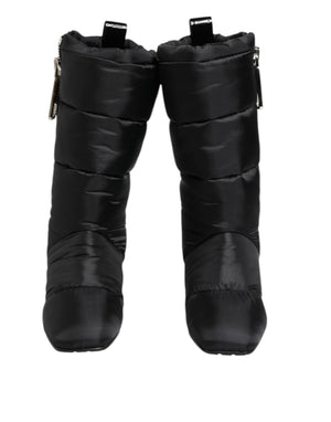 Schwarz gepolsterte Mid Calf Logo Heel Stiefel Schuhe