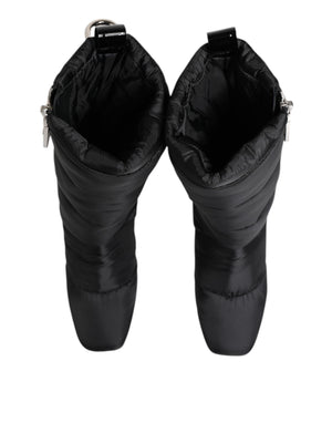 Schwarz gepolsterte Mid Calf Logo Heel Stiefel Schuhe