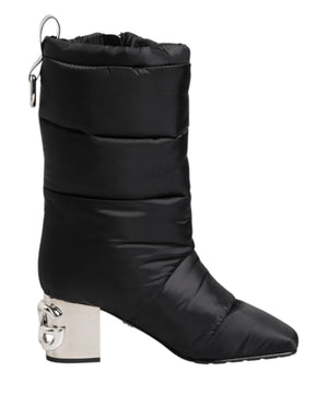 Schwarz gepolsterte Mid Calf Logo Heel Stiefel Schuhe