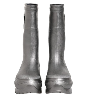 Metallic Silber Pull On Regen Stiefel Schuhe