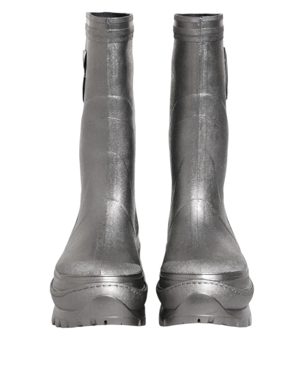 Metallic Silber Pull On Regen Stiefel Schuhe