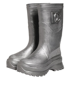 Metallic Silber Pull On Regen Stiefel Schuhe