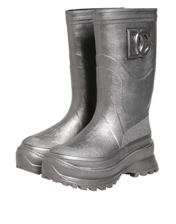 Metallic Silber Pull On Regen Stiefel Schuhe
