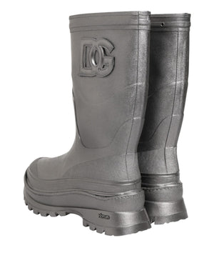 Metallic Silber Pull On Regen Stiefel Schuhe