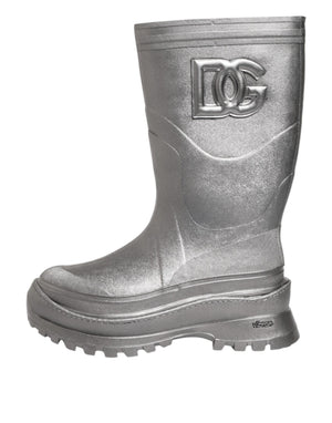 Metallic Silber Pull On Regen Stiefel Schuhe