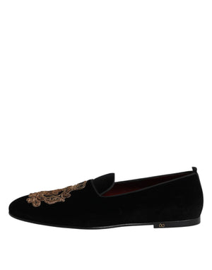 Schwarzer Samt Gold Crown Herren Loafers Schuhe
