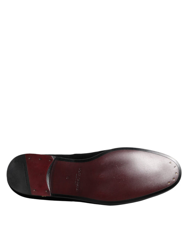 Schwarzer Samt Gold Crown Herren Loafers Schuhe
