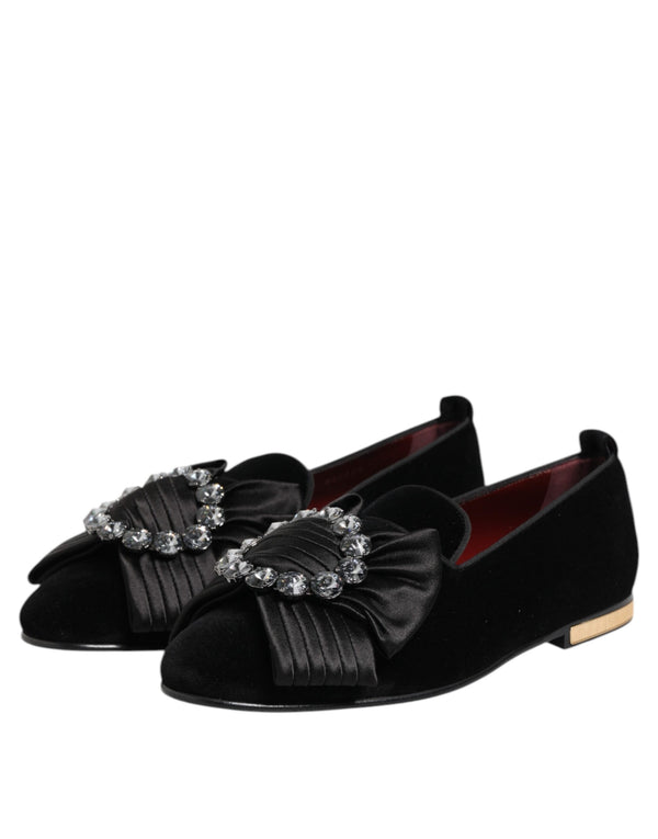 Schwarze VATICANO Crystal Ribbon Slip On Schuhe