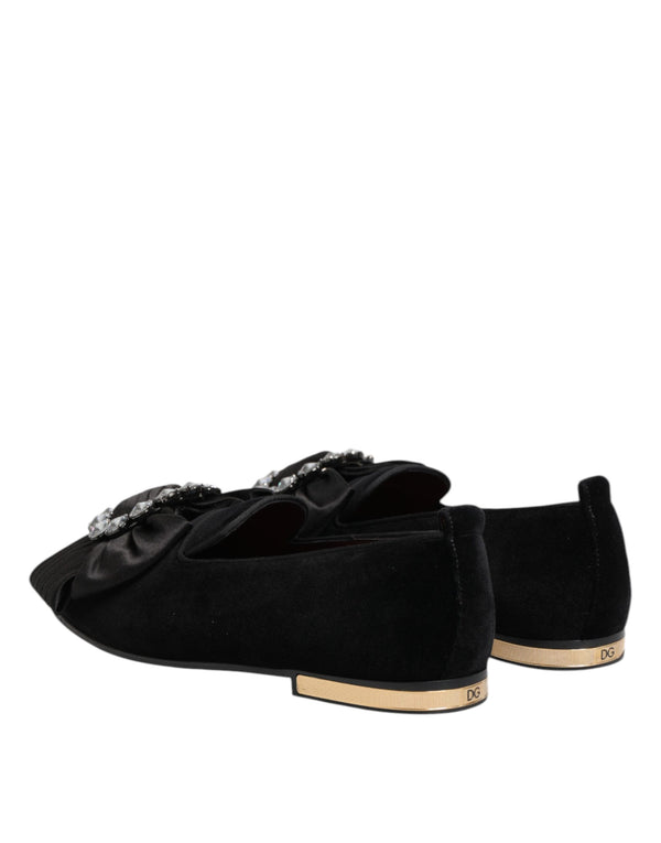 Schwarze VATICANO Crystal Ribbon Slip On Schuhe
