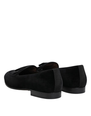 Schwarzer Samt Loafers Formal Männer Kleid Schuhe