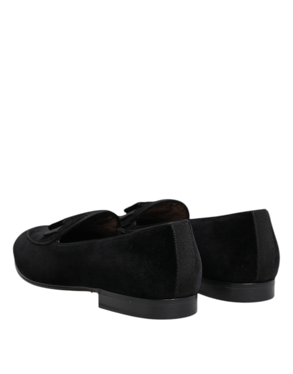 Schwarzer Samt Loafers Formal Männer Kleid Schuhe