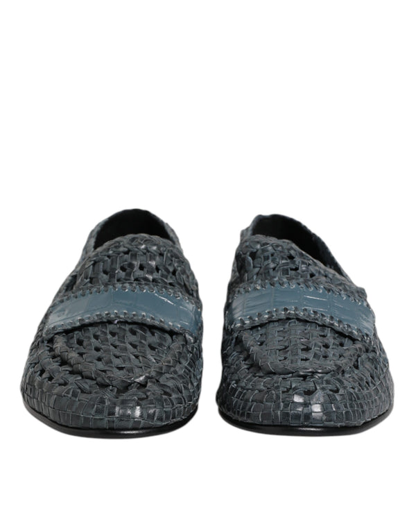 Blaue gewebte Raffia Slip On Loafers Schuhe