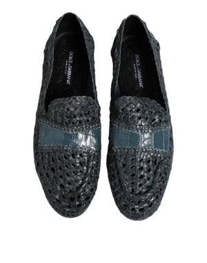 Blaue gewebte Raffia Slip On Loafers Schuhe