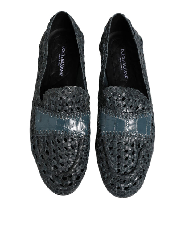 Blaue gewebte Raffia Slip On Loafers Schuhe
