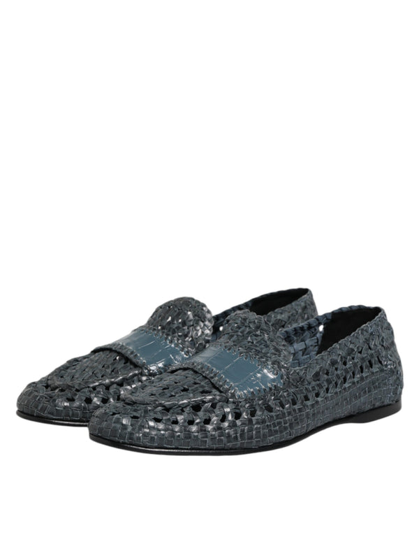 Blaue gewebte Raffia Slip On Loafers Schuhe