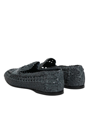 Blaue gewebte Raffia Slip On Loafers Schuhe