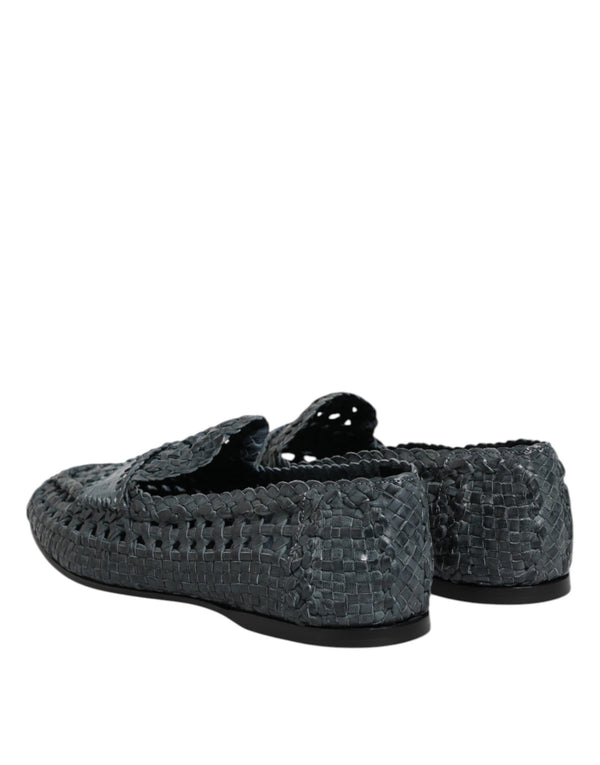 Blaue gewebte Raffia Slip On Loafers Schuhe