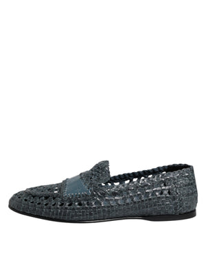 Blaue gewebte Raffia Slip On Loafers Schuhe